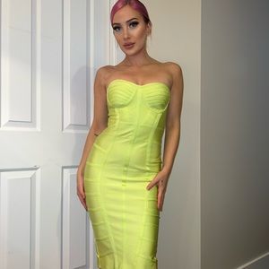 Vibrant lime green flattering body con dress from fashionova